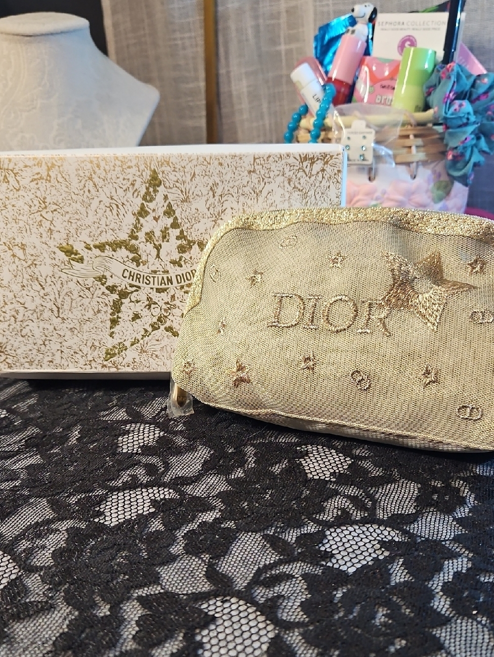 Dior White and Gold Trousse Pouch